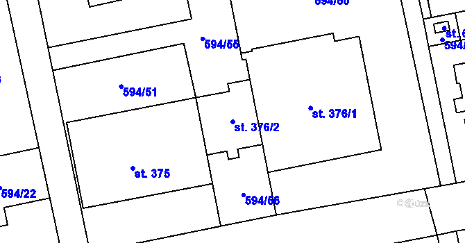 Parcela st. 376/2 v KÚ Hostouň u Prahy, Katastrální mapa