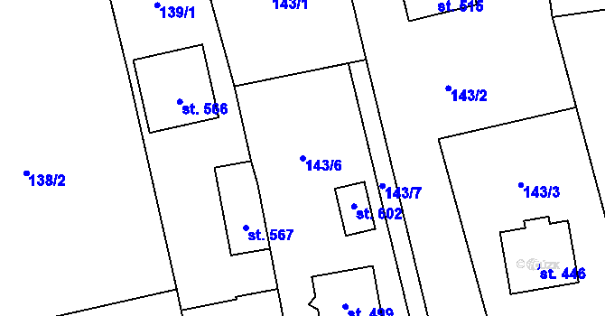 Parcela st. 143/6 v KÚ Hostouň u Prahy, Katastrální mapa
