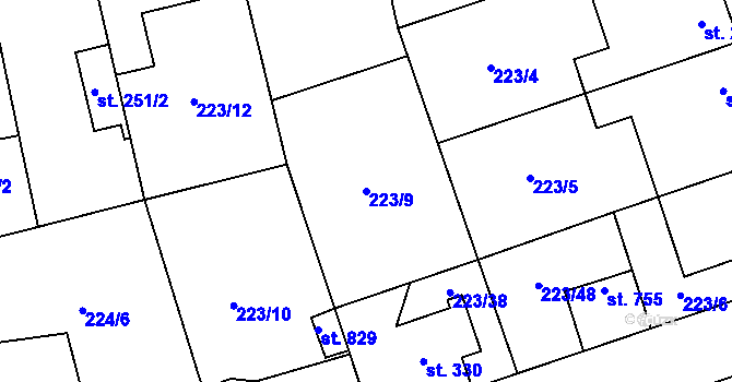 Parcela st. 223/9 v KÚ Hostouň u Prahy, Katastrální mapa