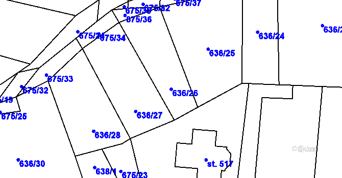 Parcela st. 636/26 v KÚ Hostouň u Prahy, Katastrální mapa