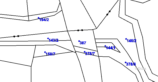 Parcela st. 387 v KÚ Horoušany u Hostouně, Katastrální mapa