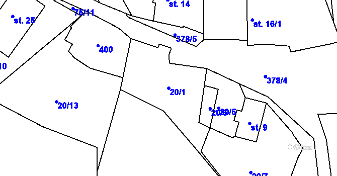 Parcela st. 20/1 v KÚ Horoušany u Hostouně, Katastrální mapa
