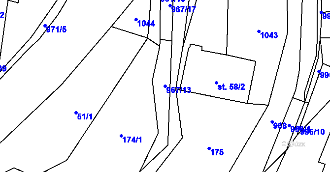 Parcela st. 967/13 v KÚ Hostouň u Horšovského Týna, Katastrální mapa