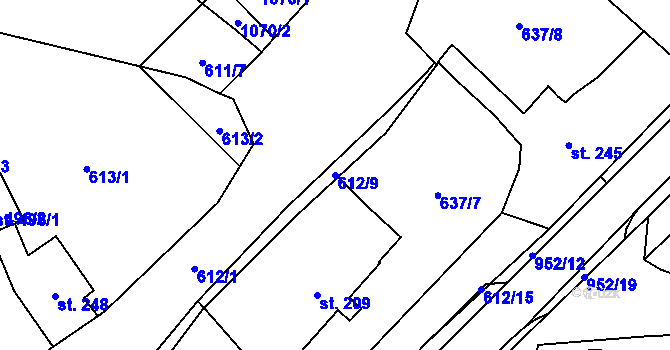 Parcela st. 612/9 v KÚ Hostouň u Horšovského Týna, Katastrální mapa