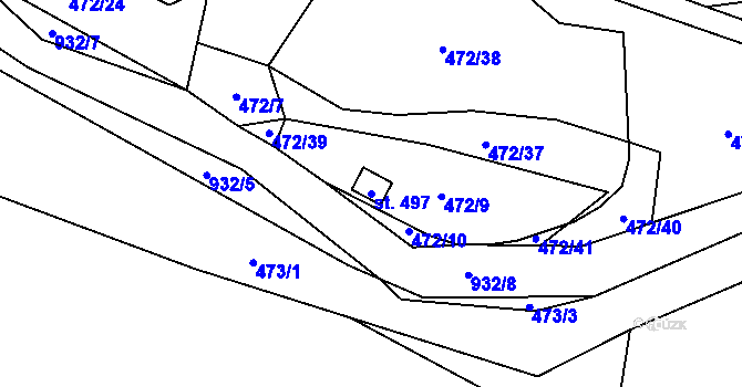 Parcela st. 497 v KÚ Hostouň u Horšovského Týna, Katastrální mapa