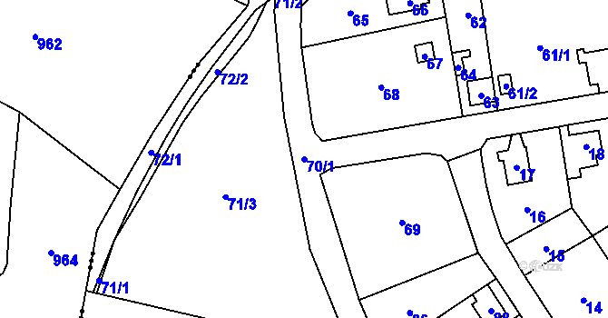 Parcela st. 70/1 v KÚ Hostovice u Ústí nad Labem, Katastrální mapa