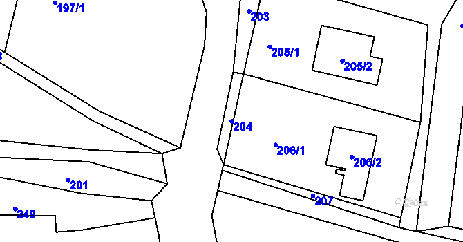 Parcela st. 204 v KÚ Hostovice u Ústí nad Labem, Katastrální mapa