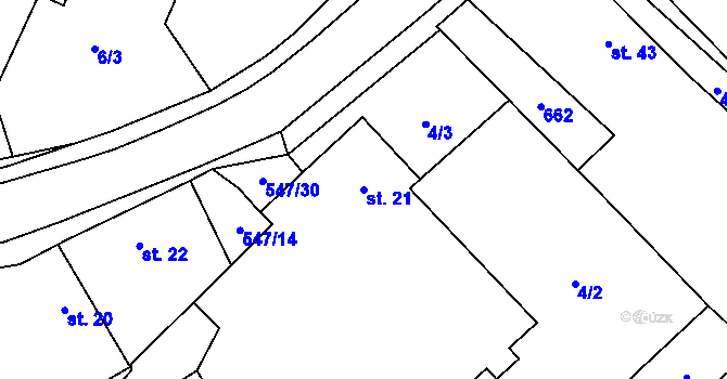 Parcela st. 21 v KÚ Hostovice u Pardubic, Katastrální mapa