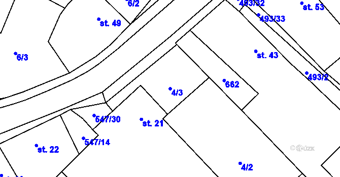 Parcela st. 4/3 v KÚ Hostovice u Pardubic, Katastrální mapa