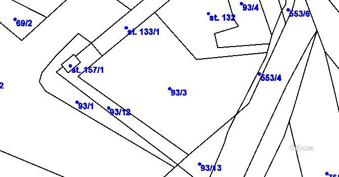 Parcela st. 93/3 v KÚ Hostovice u Pardubic, Katastrální mapa