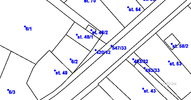 Parcela st. 420/12 v KÚ Hostovice u Pardubic, Katastrální mapa