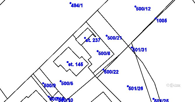 Parcela st. 500/8 v KÚ Hostovice u Pardubic, Katastrální mapa