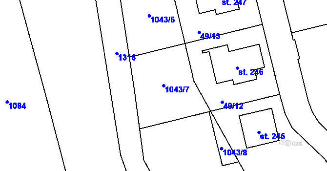 Parcela st. 1043/7 v KÚ Hostovice u Pardubic, Katastrální mapa