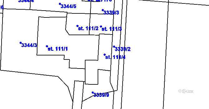 Parcela st. 111/4 v KÚ Hosty, Katastrální mapa
