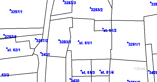Parcela st. 61/1 v KÚ Hosty, Katastrální mapa