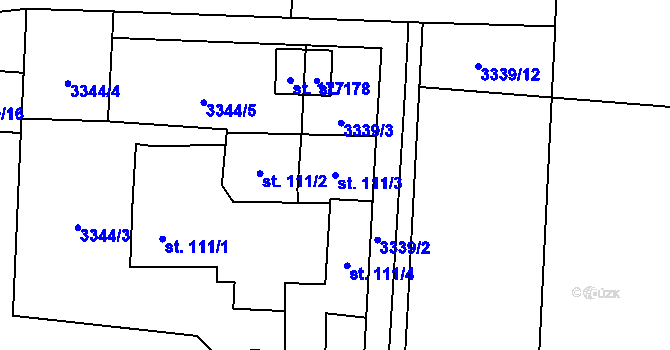Parcela st. 111/3 v KÚ Hosty, Katastrální mapa