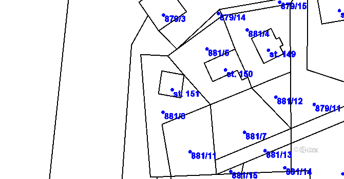 Parcela st. 151 v KÚ Hosty, Katastrální mapa