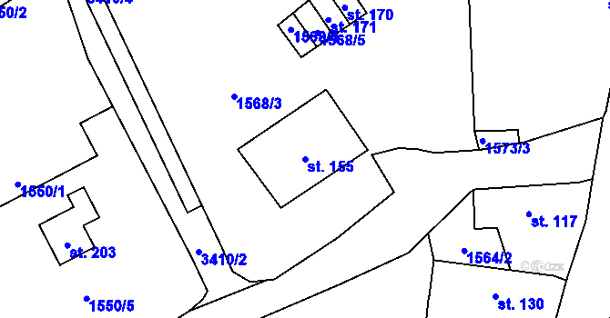 Parcela st. 155 v KÚ Hosty, Katastrální mapa