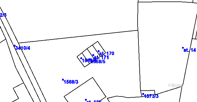 Parcela st. 170 v KÚ Hosty, Katastrální mapa