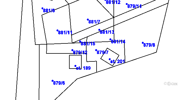 Parcela st. 879/7 v KÚ Hosty, Katastrální mapa