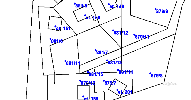 Parcela st. 881/7 v KÚ Hosty, Katastrální mapa