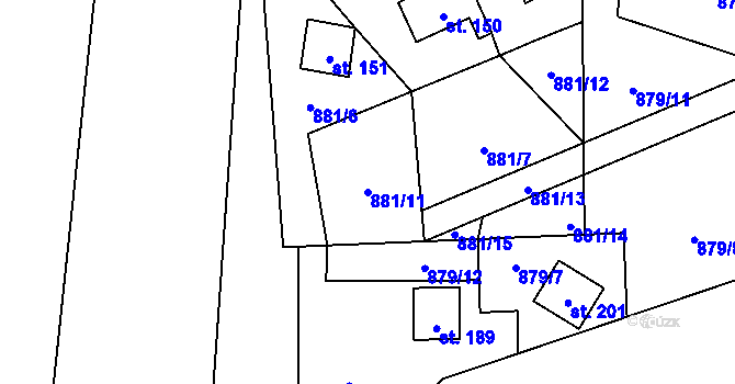 Parcela st. 881/11 v KÚ Hosty, Katastrální mapa