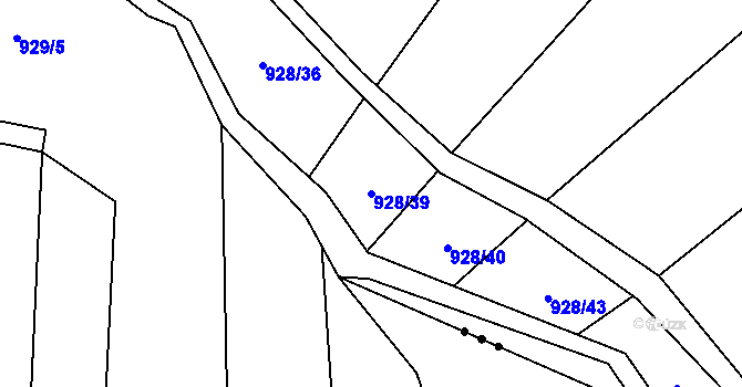 Parcela st. 928/39 v KÚ Hosty, Katastrální mapa