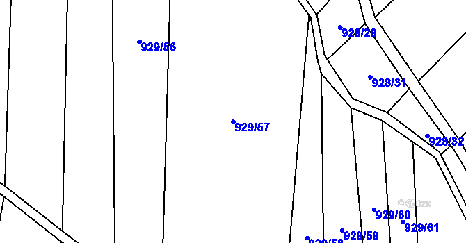 Parcela st. 929/57 v KÚ Hosty, Katastrální mapa
