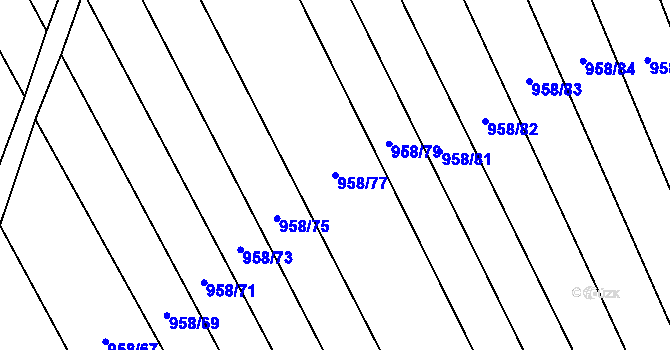 Parcela st. 958/77 v KÚ Hosty, Katastrální mapa
