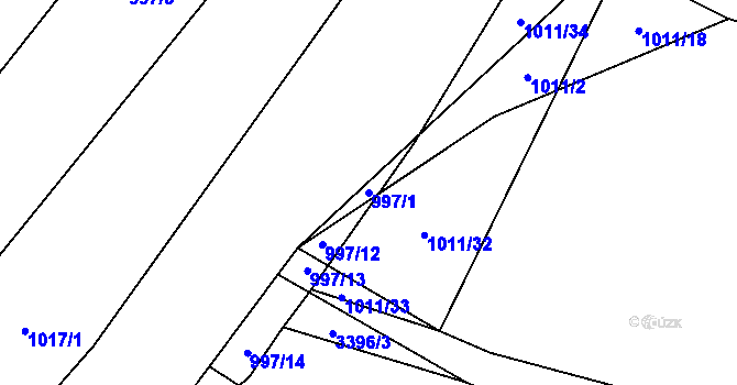 Parcela st. 997/1 v KÚ Hosty, Katastrální mapa