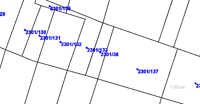 Parcela st. 2301/38 v KÚ Hosty, Katastrální mapa