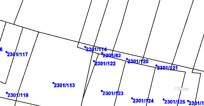 Parcela st. 2301/82 v KÚ Hosty, Katastrální mapa