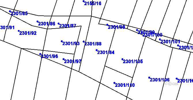 Parcela st. 2301/84 v KÚ Hosty, Katastrální mapa
