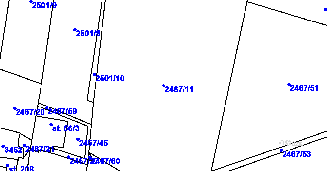 Parcela st. 2467/11 v KÚ Hosty, Katastrální mapa