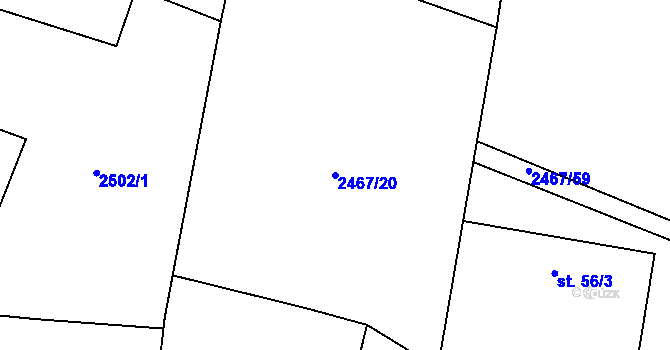 Parcela st. 2467/20 v KÚ Hosty, Katastrální mapa