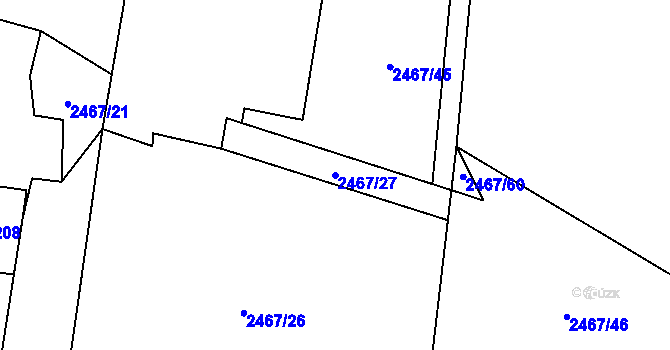 Parcela st. 2467/27 v KÚ Hosty, Katastrální mapa