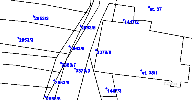Parcela st. 3379/8 v KÚ Hosty, Katastrální mapa