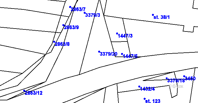 Parcela st. 3379/20 v KÚ Hosty, Katastrální mapa