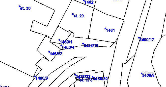 Parcela st. 3438/18 v KÚ Hosty, Katastrální mapa