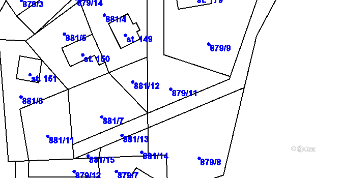 Parcela st. 879/11 v KÚ Hosty, Katastrální mapa