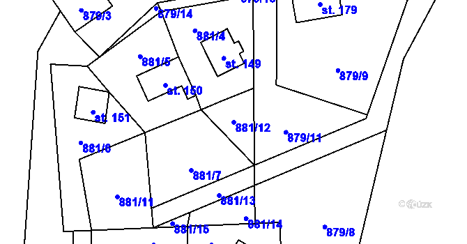 Parcela st. 881/12 v KÚ Hosty, Katastrální mapa