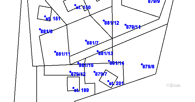 Parcela st. 881/13 v KÚ Hosty, Katastrální mapa