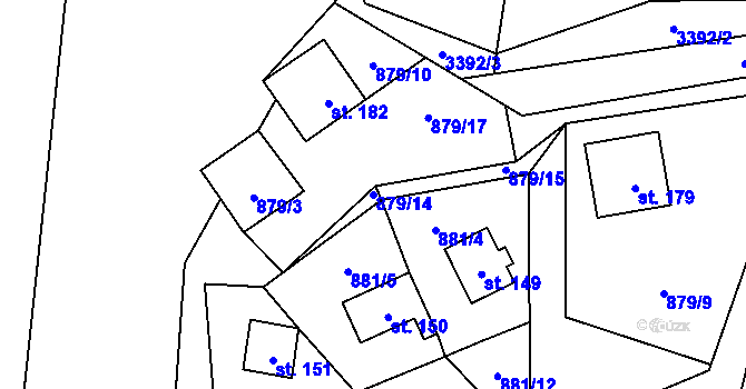 Parcela st. 879/14 v KÚ Hosty, Katastrální mapa