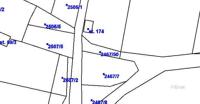 Parcela st. 2467/50 v KÚ Hosty, Katastrální mapa