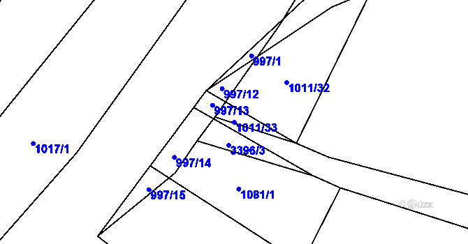 Parcela st. 1011/33 v KÚ Hosty, Katastrální mapa