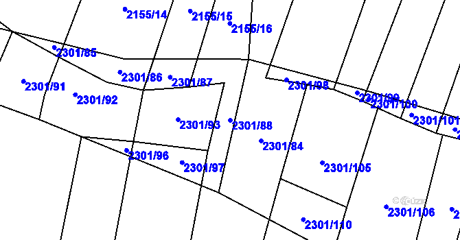 Parcela st. 2301/88 v KÚ Hosty, Katastrální mapa
