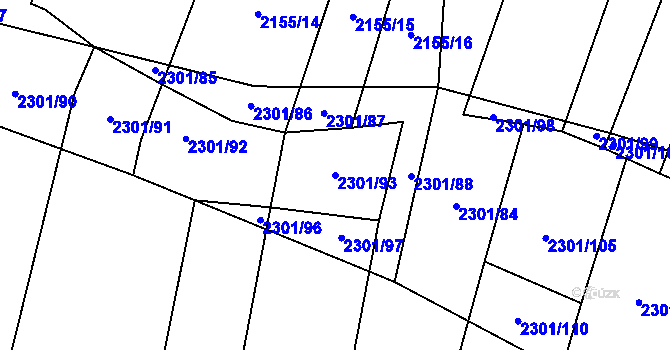 Parcela st. 2301/93 v KÚ Hosty, Katastrální mapa