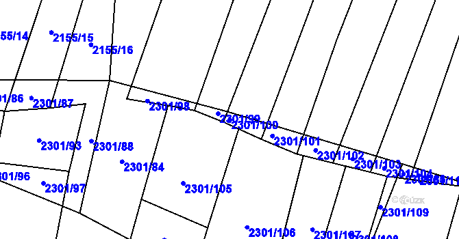 Parcela st. 2301/100 v KÚ Hosty, Katastrální mapa