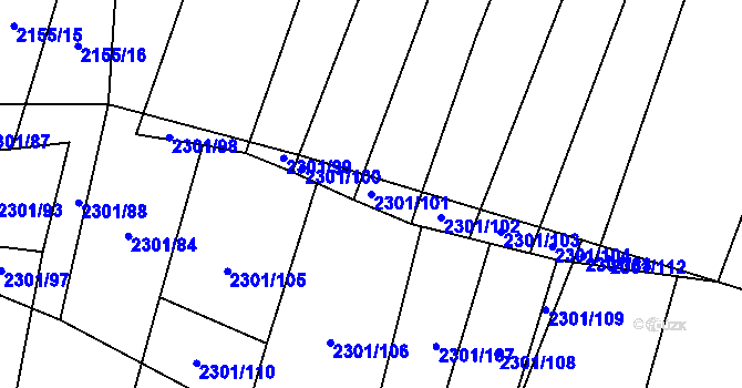 Parcela st. 2301/101 v KÚ Hosty, Katastrální mapa