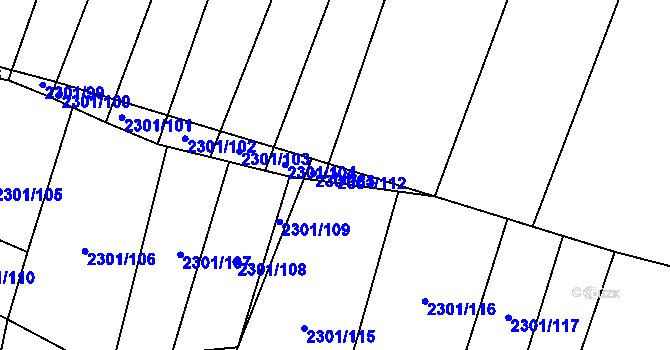 Parcela st. 2301/112 v KÚ Hosty, Katastrální mapa